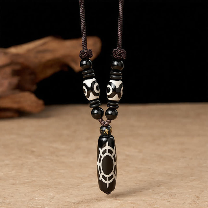 Buddha Stones Tibetan Black Onyx Tortoise Shell Design Protection Blessings String Necklace Pendant - Black Onyx(Pendant Size: 30mm) - image 0
