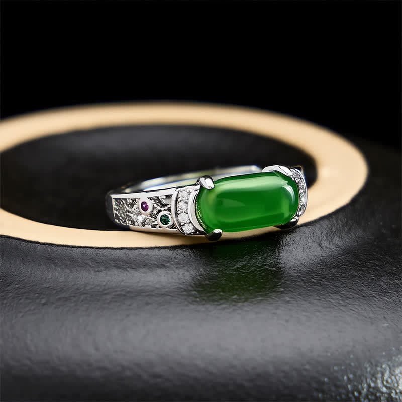 Buddha Stones Oval Jade Retro Openwork Harmony Ring - Openwork Ring - US8（Approx. 18 mm） - image 0