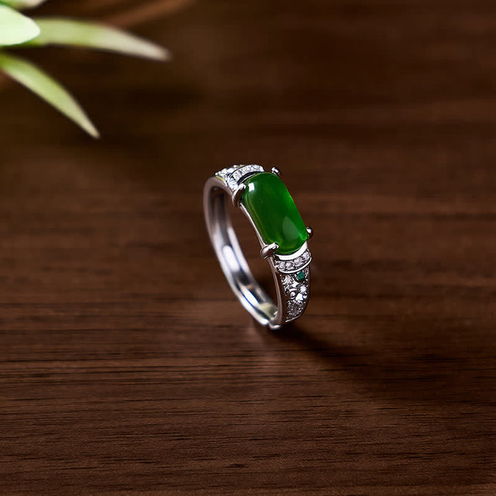 Buddha Stones Oval Jade Retro Openwork Harmony Ring - image 1
