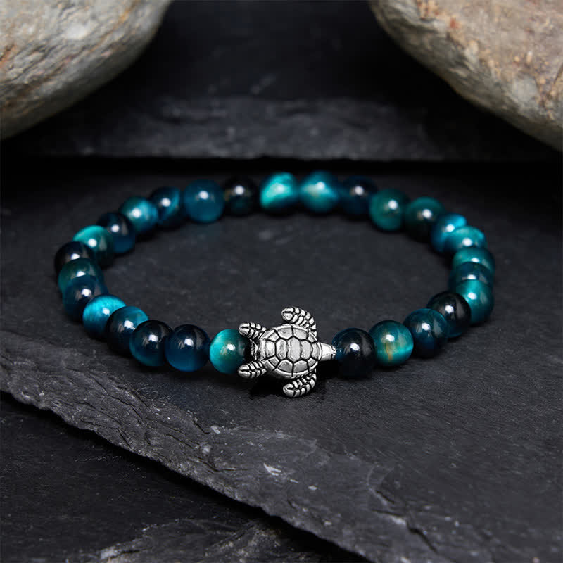 Buddha Stones Blue Tiger Eye Copper Turtle Powerful Bracelet - 6mm Blue Tiger Eye(Wrist Circumference: 5.5–5.9 in/14–15 cm) - image 0