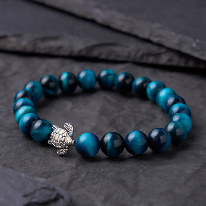 Buddha Stones Blue Tiger Eye Copper Turtle Powerful Bracelet - image 10