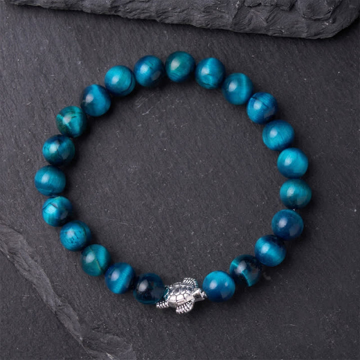 Buddha Stones Blue Tiger Eye Copper Turtle Powerful Bracelet - image 11