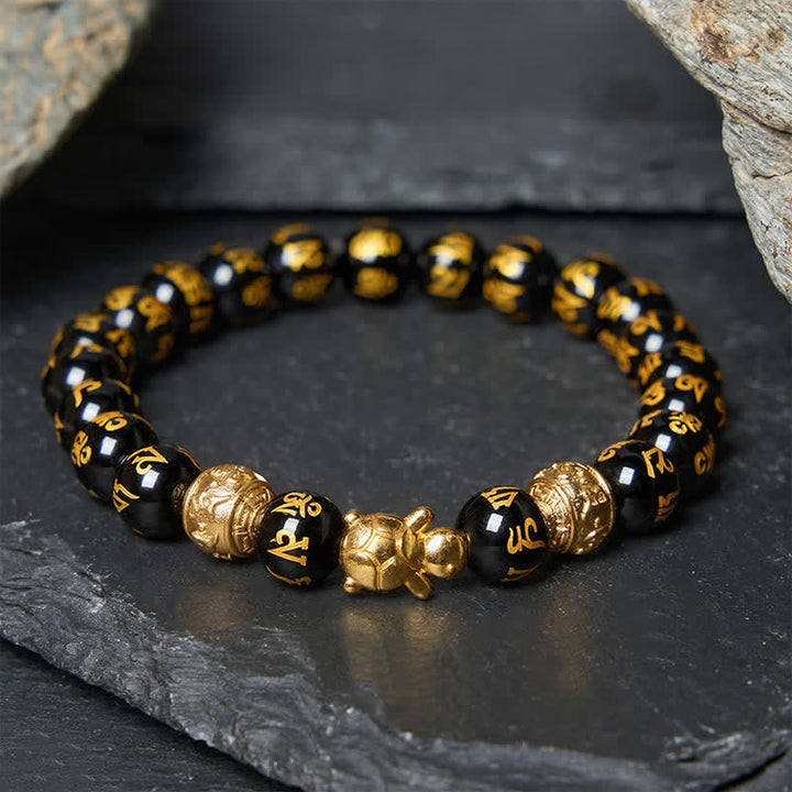 Buddha Stones Natural Black Onyx Beaded Om Mani Padme Hum Turtle Strength Bracelet - 8mm Black Onyx(Wrist Circumference: 5.9–6.3 in/15–16 cm) - image 0