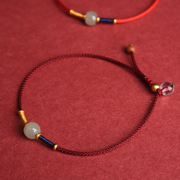 Buddha Stones Adjustable Jade Round Bead Red String Harmony Bracelet Anklet - image 1