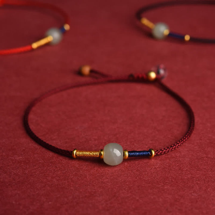 Buddha Stones Adjustable Jade Round Bead Red String Harmony Bracelet Anklet - Bracelet - DarkRed (5.9–8.3 in/15–21 cm) - image 0