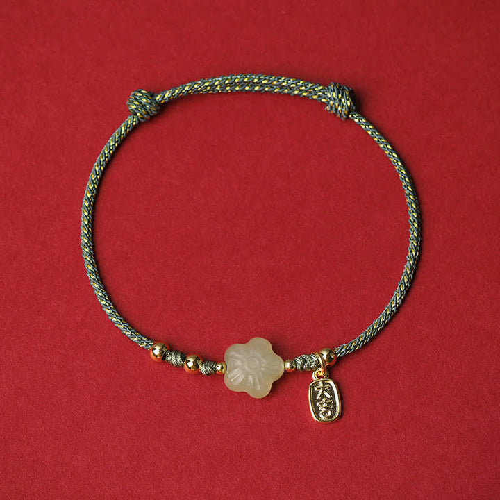 Buddha Stones Lucky Hetian Cyan Jade Floral Adjustable Cord Protection Bracelet - Green (Wrist Circumference: 5.9–7.5 in/15–19 cm) - image 4