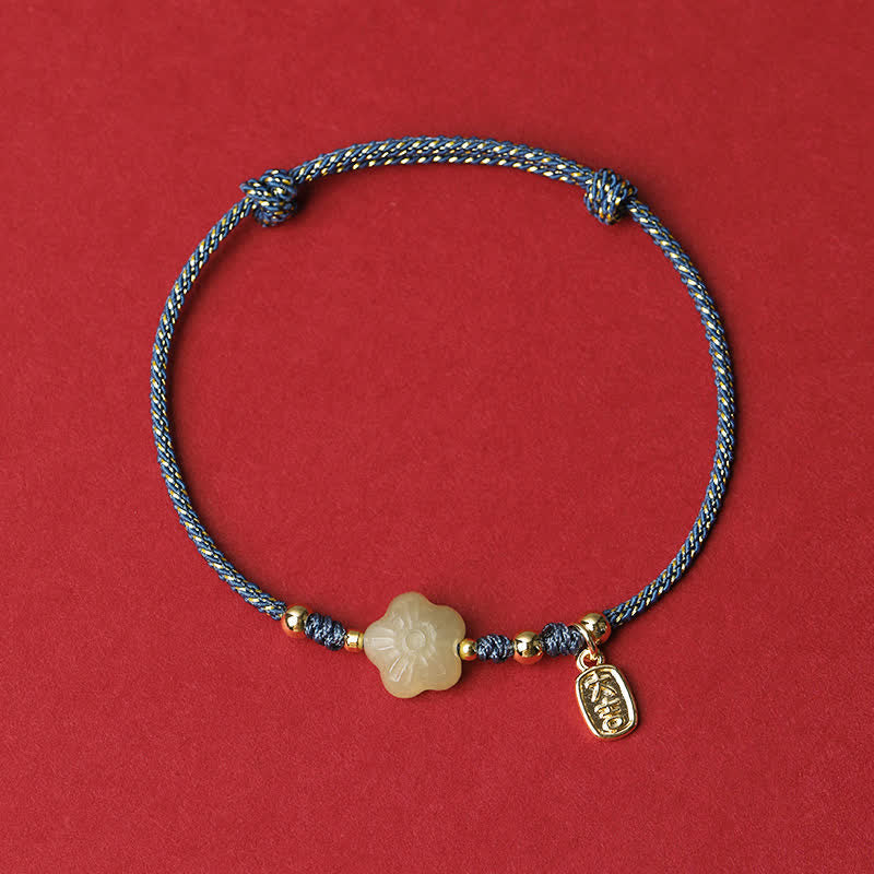 Buddha Stones Lucky Hetian Cyan Jade Floral Adjustable Cord Protection Bracelet - Blue (Wrist Circumference: 5.9–7.5 in/15–19 cm) - image 3