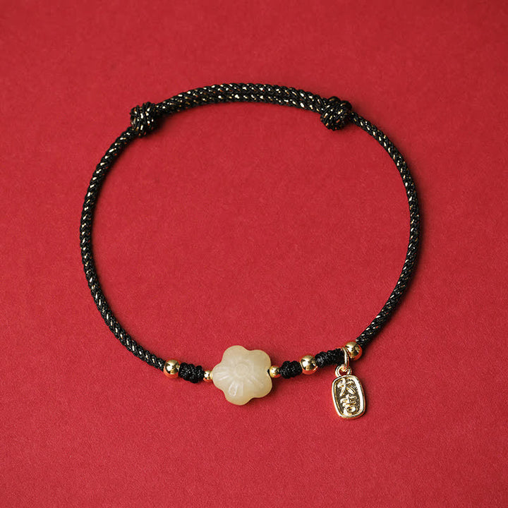 Buddha Stones Lucky Hetian Cyan Jade Floral Adjustable Cord Protection Bracelet - Black (Wrist Circumference: 5.9–7.5 in/15–19 cm) - image 2