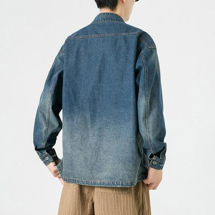 Buddha Stones Fall Vintage Tang Style Mandarin Collar Washed Solid Men's Jackets With Pocket - image 3
