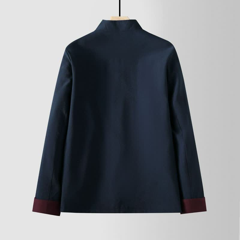 Buddha Stones Fall Winter Tang Style Vintage Mandarin Collar Frog Button Solid Men's Jackets With Pocket - image 2