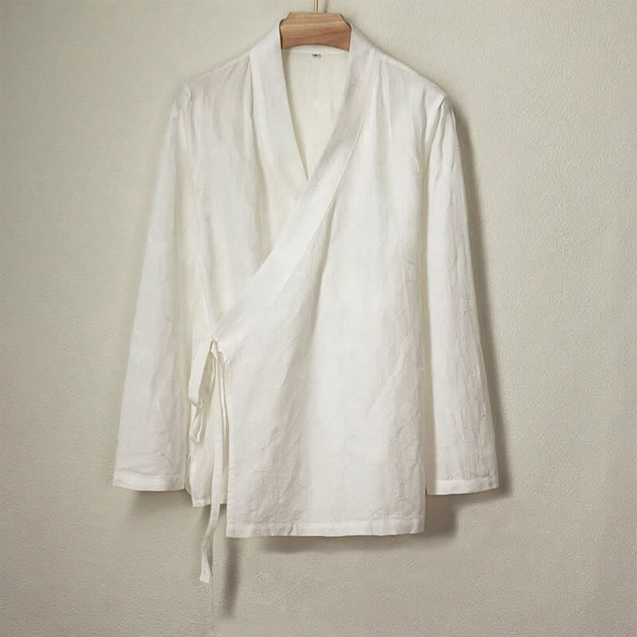 Buddha Stones Spring Summer Minimalist Casual Drawstring Solid Cotton Men's Long Sleeve Shirts - AntiqueWhite - US/UK/AU44，EU54 (4XL) - image 6