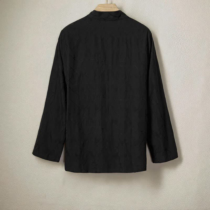 Buddha Stones Spring Summer Minimalist Casual Drawstring Solid Cotton Men's Long Sleeve Shirts - image 1