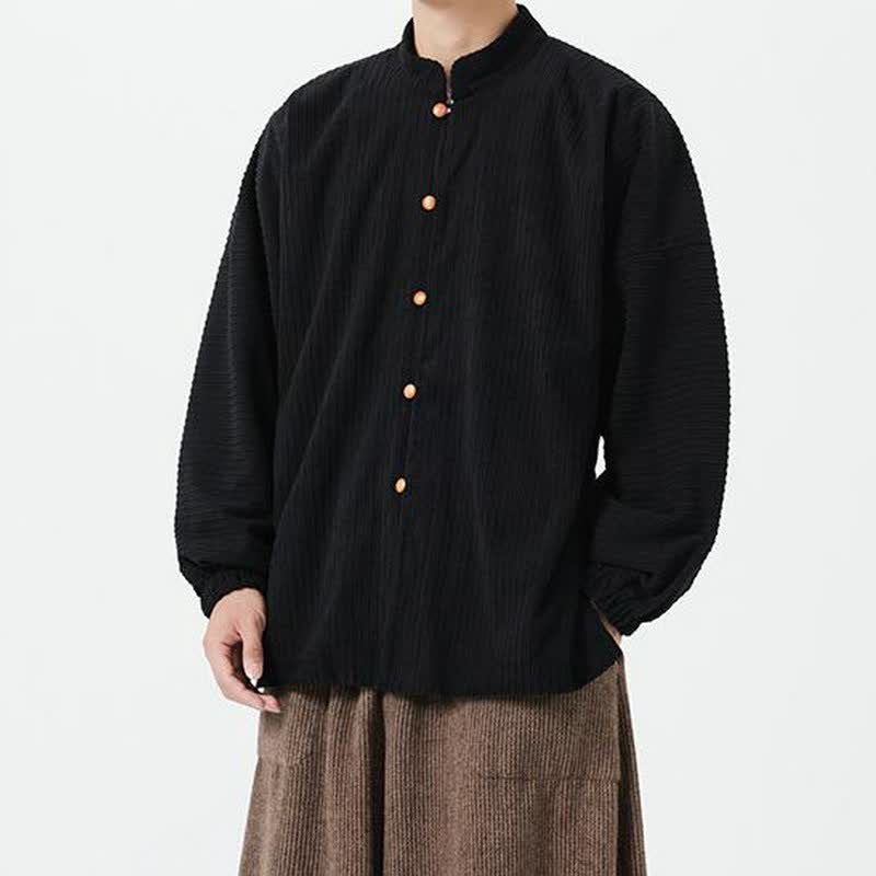 Buddha Stones Fall Winter Casual Tang Style Mandarin Collar Button-Up Solid Men's Jackets - image 11