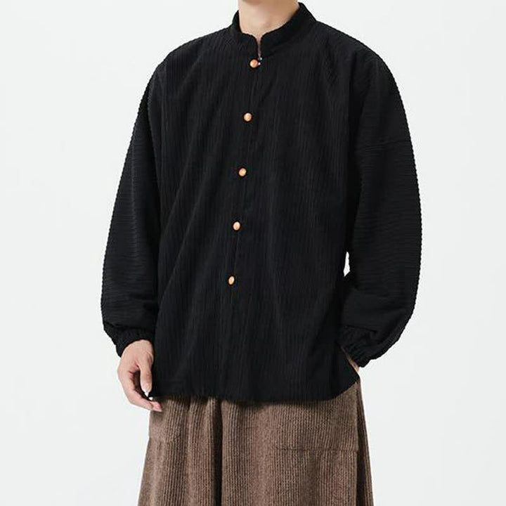 Buddha Stones Fall Winter Casual Tang Style Mandarin Collar Button-Up Solid Men's Jackets - image 11