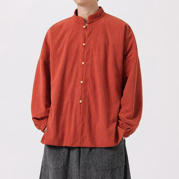 Buddha Stones Fall Winter Casual Tang Style Mandarin Collar Button-Up Solid Men's Jackets - image 5