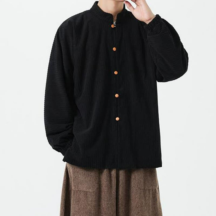 Buddha Stones Fall Winter Casual Tang Style Mandarin Collar Button-Up Solid Men's Jackets - image 10