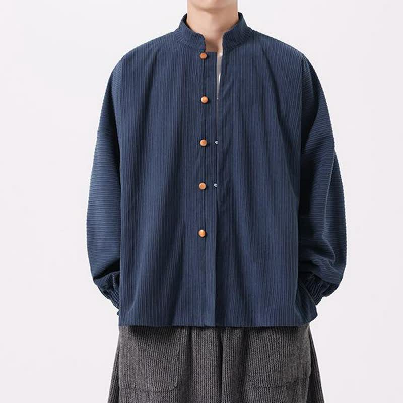 Buddha Stones Fall Winter Casual Tang Style Mandarin Collar Button-Up Solid Men's Jackets - MidnightBlue - US/UK/AU46，EU56 (5XL) - image 0