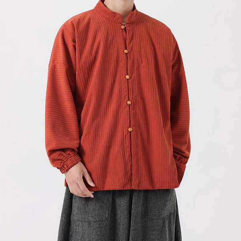 Buddha Stones Fall Winter Casual Tang Style Mandarin Collar Button-Up Solid Men's Jackets - image 4