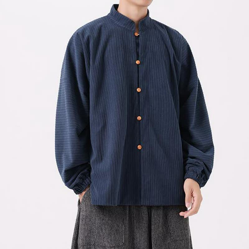 Buddha Stones Fall Winter Casual Tang Style Mandarin Collar Button-Up Solid Men's Jackets - image 1