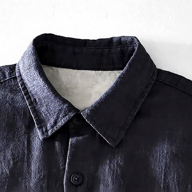 Buddha Stones Fall Casual Vintage Button-Up Patch Solid Ramie Men's Long Sleeve Shirts With Pocket - image 7