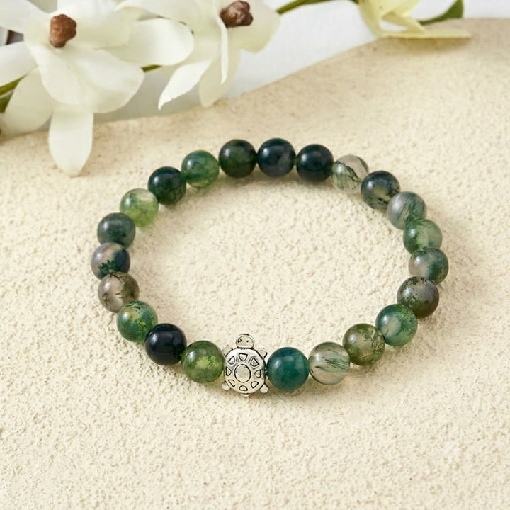 Buddha Stones Moss Agate Copper Turtle Calm Bracelet - 8mm Moss Agate(Wrist Circumference: 5.9–6.3 in / 15-16cm) - image 0