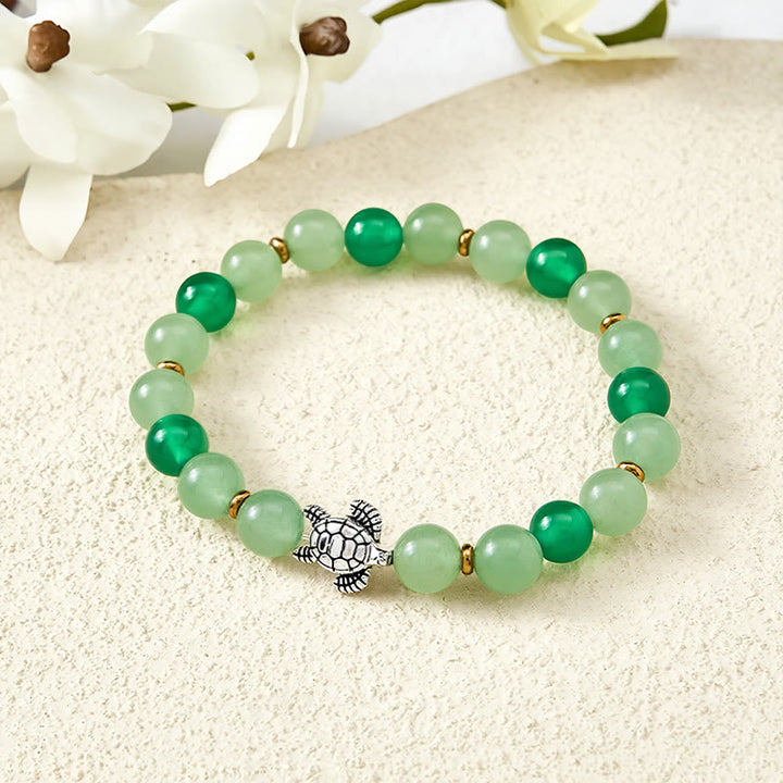 Buddha Stones Natural Green Agate Green Aventurine Turtle Design Success Beaded Bracelet - Green Aventurine & Green Agate(Wrist Circumference: 5.9–6.3 in/15–16 cm) - image 0