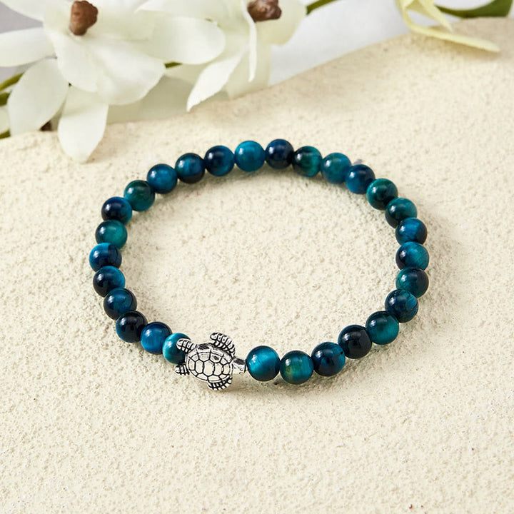 Buddha Stones Blue Tiger Eye Copper Turtle Powerful Bracelet - image 3