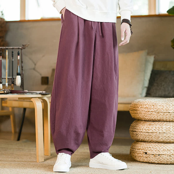 Buddha Stones Solid Color Drawstring Men's Harem Pants With Pockets - DeepPink - US/UK/AU46，EU56 (5XL) - image 5