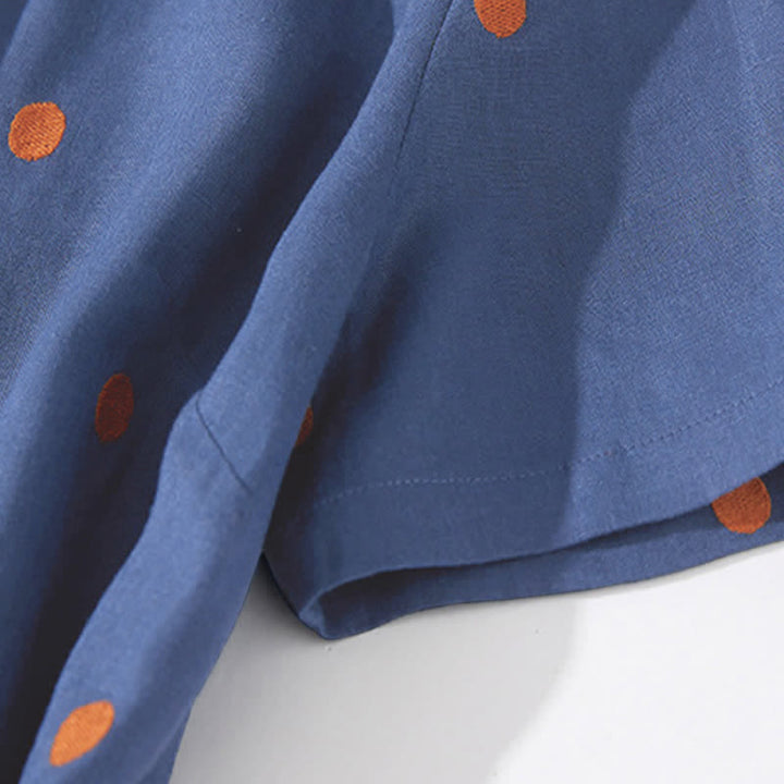 Buddha Stones Casual Dot Pattern Short Sleeve Lace-up Women's Midi Dress With Pockets - image 4
