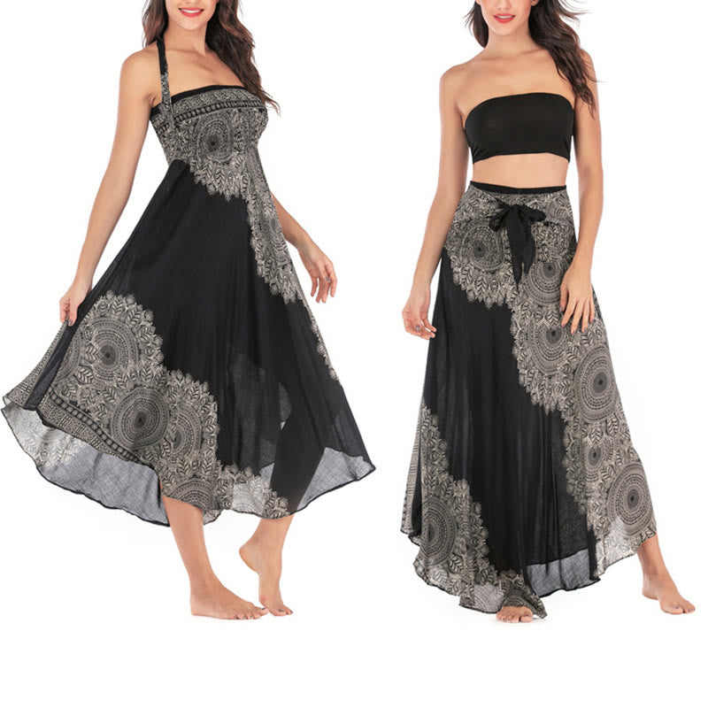 Buddha Stones Two Style Wear Boho Mandala Flower Beach Skirt Dress - image 12