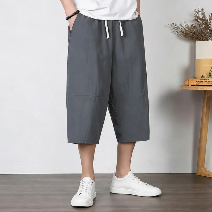 Buddha Stones Plain Drawstring Capri Length Men's Cotton Linen Harem Pants With Pockets - image 1