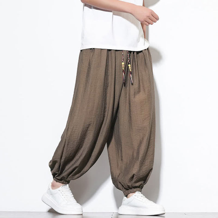 Buddha Stones Summer Casual Boho Drawstring Solid Cropped Pants Men's Harem Pants With Pocket - image 19