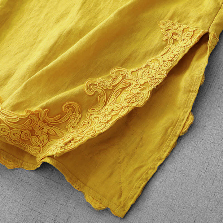Buddha Stones Chinese Frog-Button Lace Patchwork Design Stand Collar Women's Cotton Sleeveless Vest - image 6