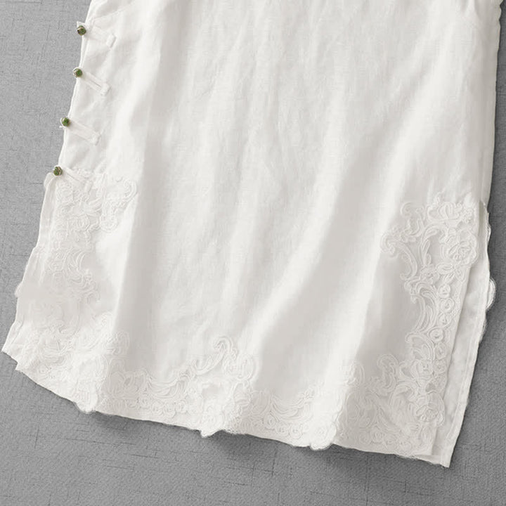 Buddha Stones Chinese Frog-Button Lace Patchwork Design Stand Collar Women's Cotton Sleeveless Vest - image 13