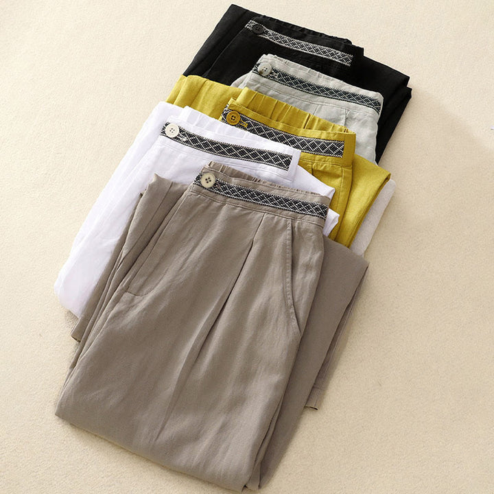 Buddha Stones Solid Color Front Button Back Elastic Women's Pants With Pockets - image 33