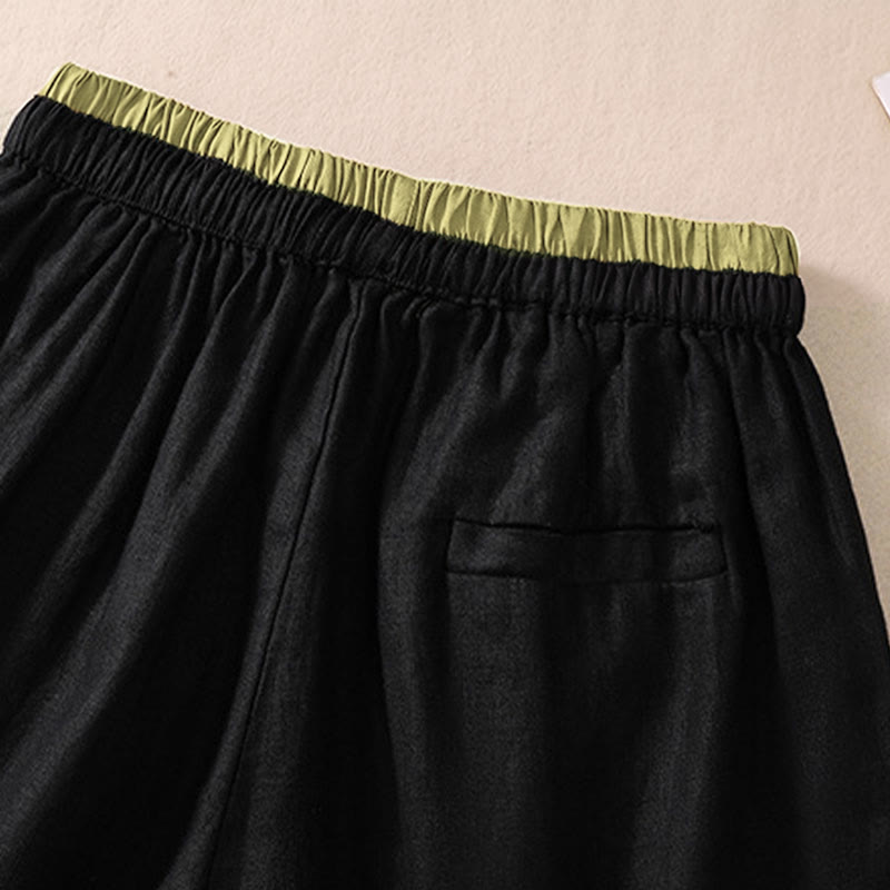 Buddha Stones Solid Color Contrast Color Waist Lace-up Cotton Linen Women's Shorts With Pockets - image 11