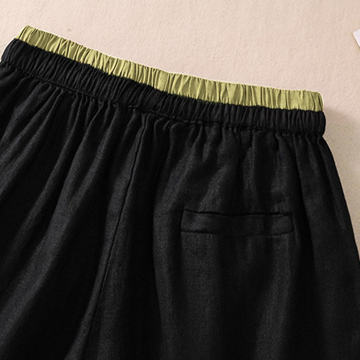 Buddha Stones Solid Color Contrast Color Waist Lace-up Cotton Linen Women's Shorts With Pockets - image 11