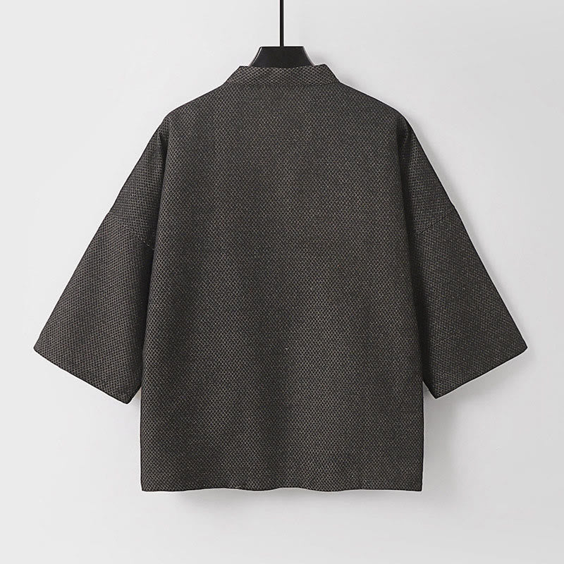 Buddha Stones Fall Casual Minimalist Drawstring Solid Cotton Linen Men's Kimono With Pockets - image 2