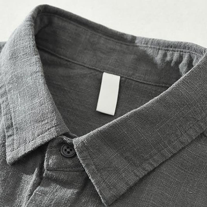 Buddha Stones Spring Fall Casual Minimalist Button-Up Solid Ramie Men's Long Sleeve Shirts - image 1