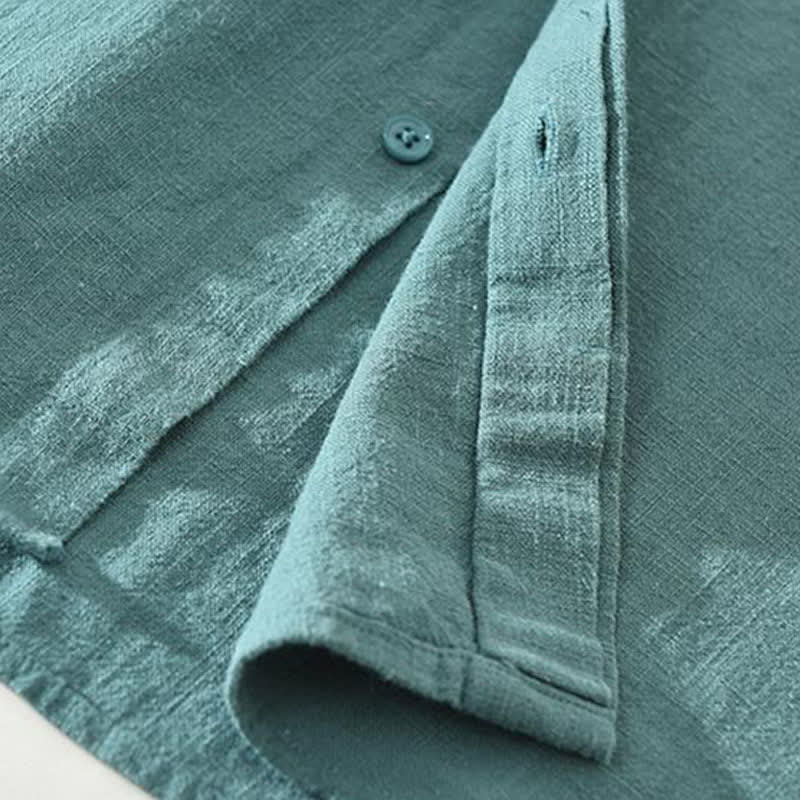 Buddha Stones Spring Fall Casual Minimalist Button-Up Solid Ramie Men's Long Sleeve Shirts - image 8