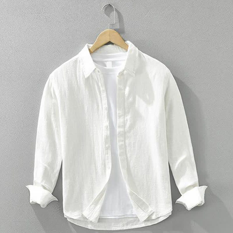 Buddha Stones Spring Fall Casual Minimalist Button-Up Solid Ramie Men's Long Sleeve Shirts - White - US/UK/AU42，EU52 (3XL) - image 13
