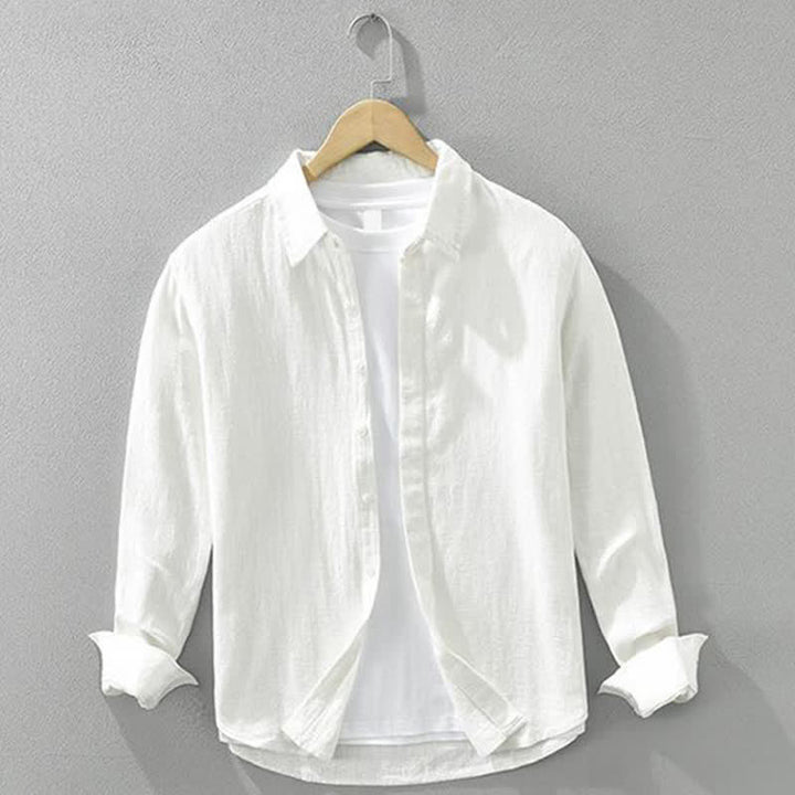 Buddha Stones Spring Fall Casual Minimalist Button-Up Solid Ramie Men's Long Sleeve Shirts - White - US/UK/AU42，EU52 (3XL) - image 13