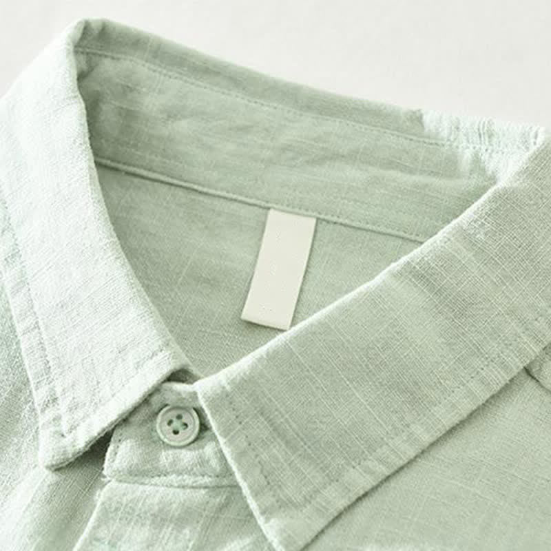 Buddha Stones Spring Fall Casual Minimalist Button-Up Solid Ramie Men's Long Sleeve Shirts - image 10