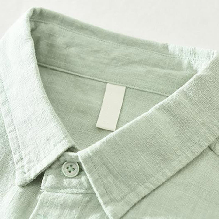 Buddha Stones Spring Fall Casual Minimalist Button-Up Solid Ramie Men's Long Sleeve Shirts - image 10