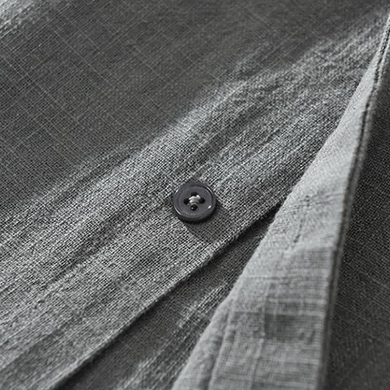 Buddha Stones Spring Fall Casual Minimalist Button-Up Solid Ramie Men's Long Sleeve Shirts - image 3