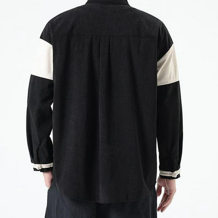 Buddha Stones Fall Winter Casual Tang Style Frog Button Corduroy Geometric Men's Jacket - image 16