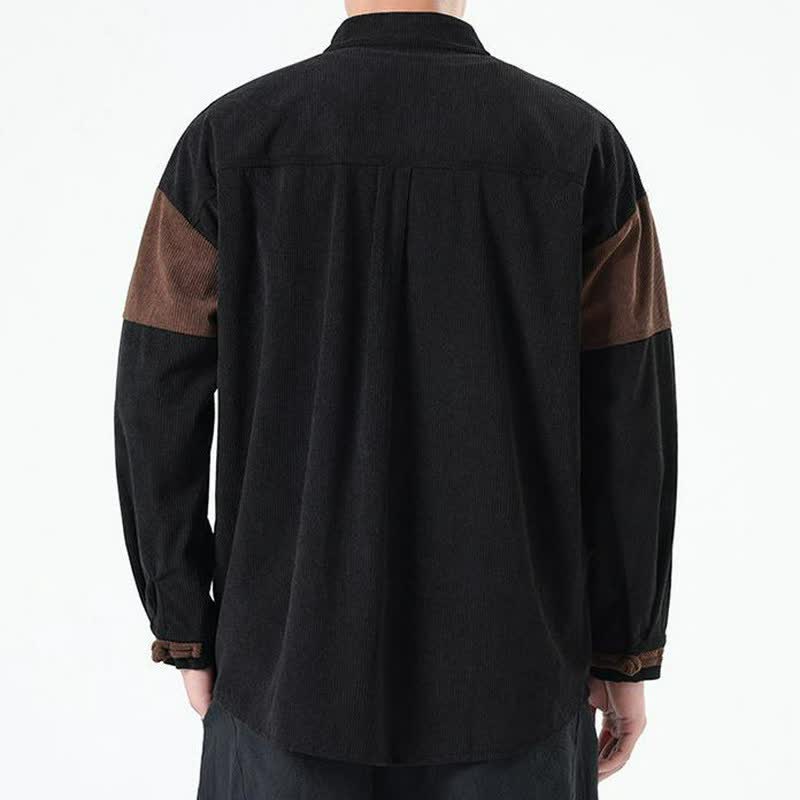 Buddha Stones Fall Winter Casual Tang Style Frog Button Corduroy Geometric Men's Jacket - image 4