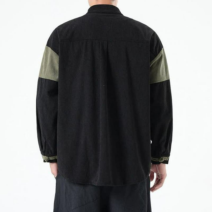 Buddha Stones Fall Winter Casual Tang Style Frog Button Corduroy Geometric Men's Jacket - image 10