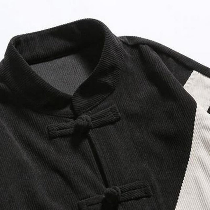 Buddha Stones Fall Winter Casual Tang Style Frog Button Corduroy Geometric Men's Jacket - image 17