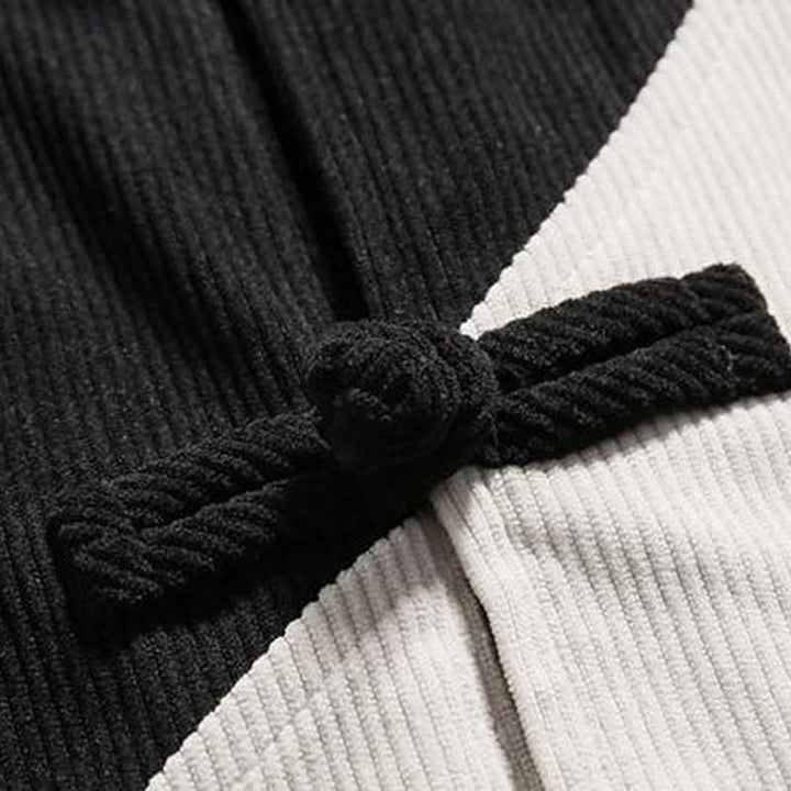 Buddha Stones Fall Winter Casual Tang Style Frog Button Corduroy Geometric Men's Jacket - image 18